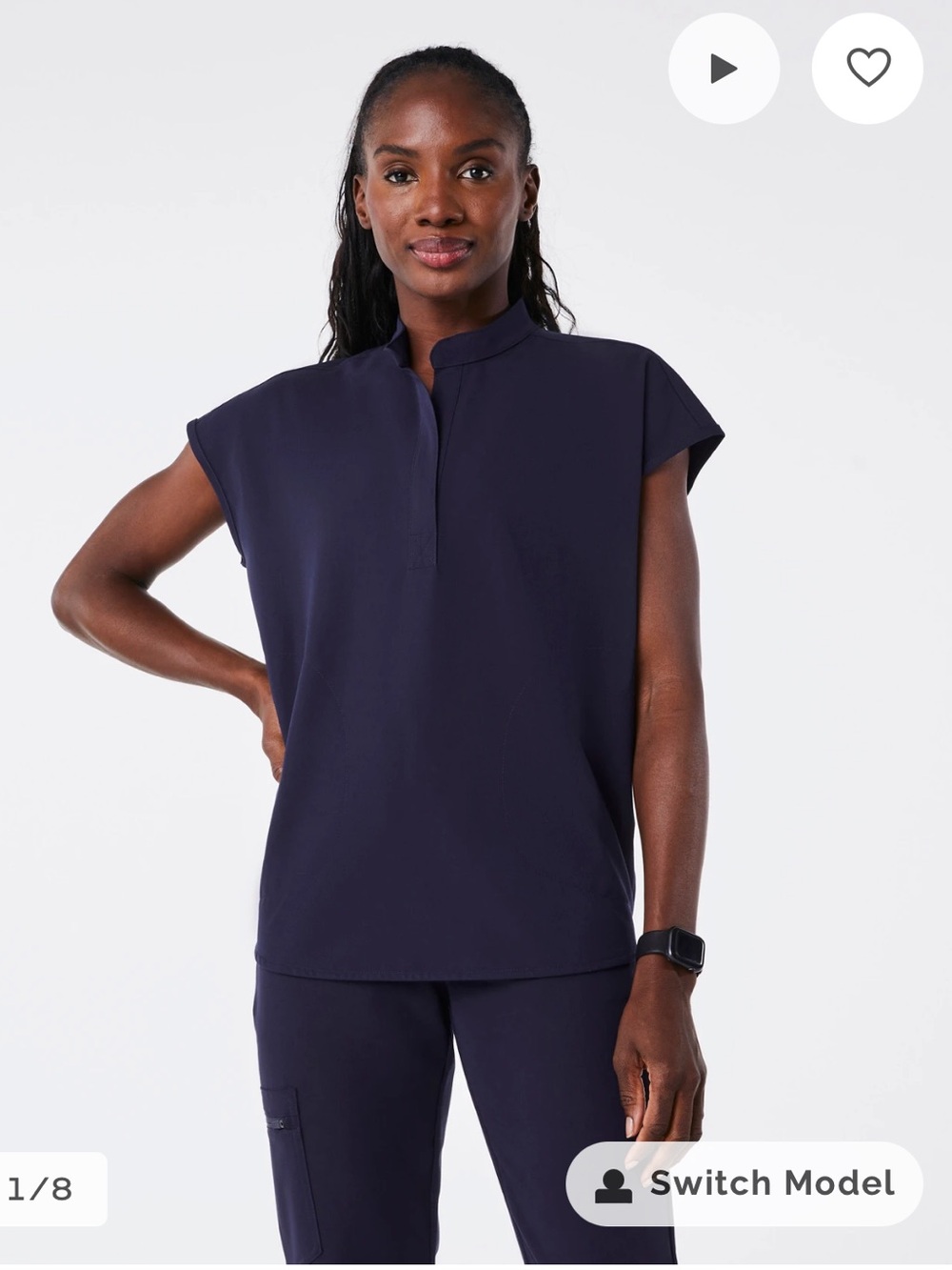 Figs Oversized Rafaela Scrub Top Navy Medium